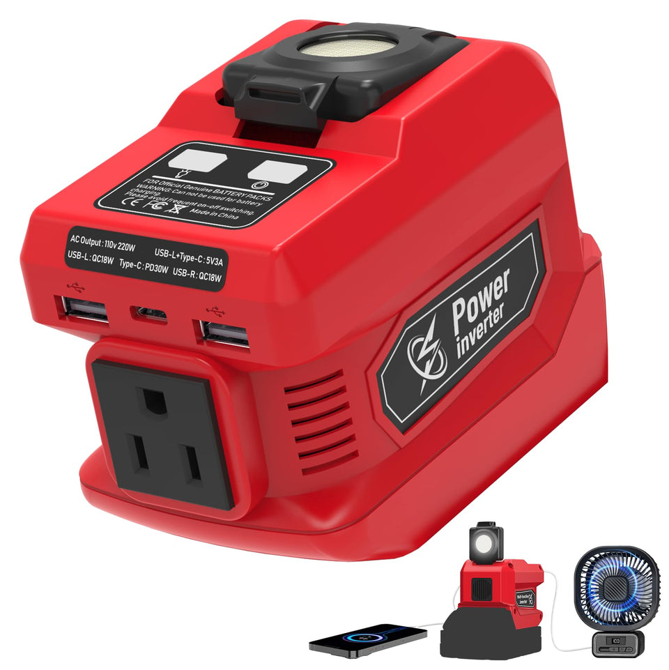 Mightrench 220W inverter front view powering devices on the go