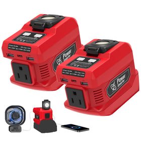 Mightrench 220W inverter connected to Milwaukee 18V battery for portable power