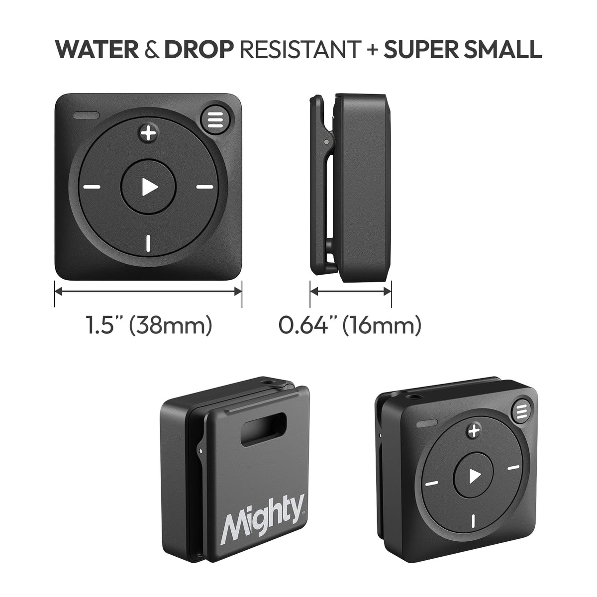 Mighty 3 back view illustrating rugged durability and water resistance for active use.