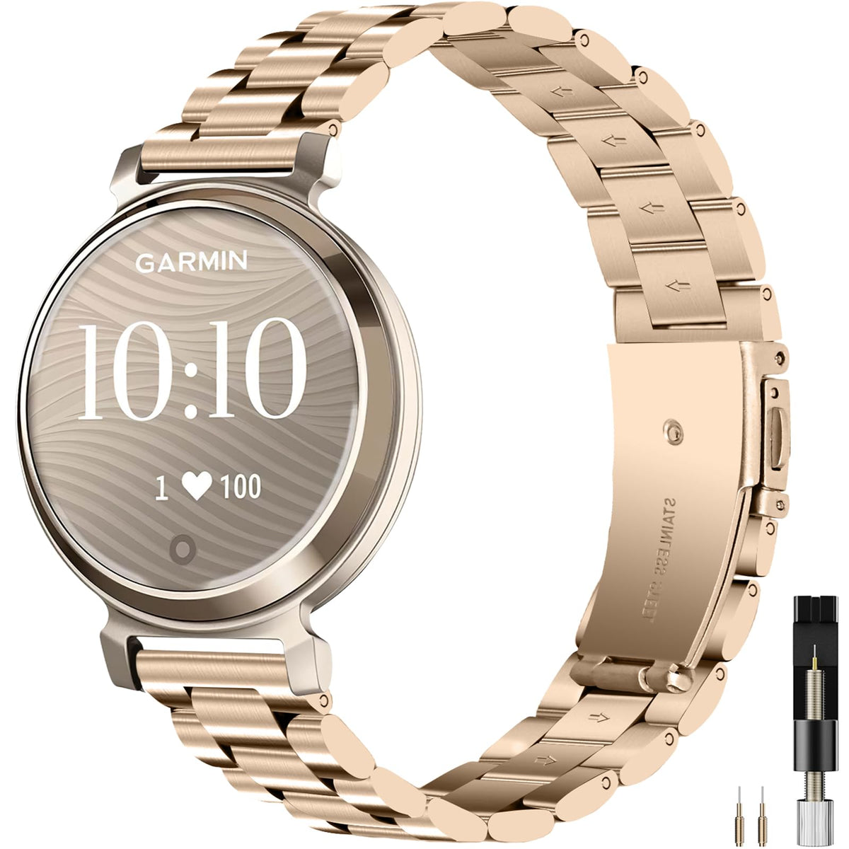 Miimall front view of band on Garmin Lily 2, elegant upgrade for daily wear