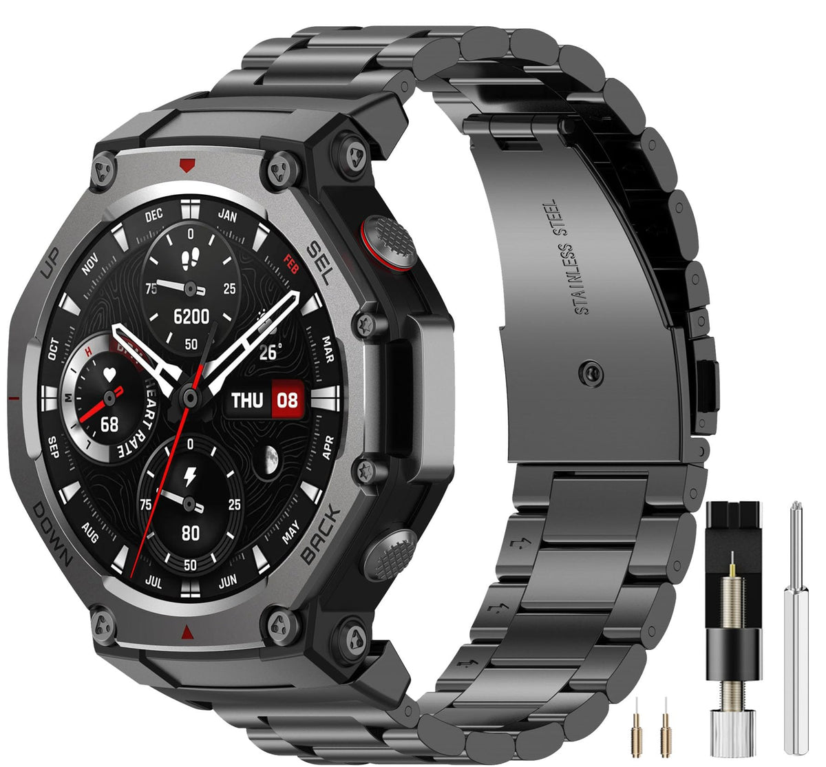Miimall metal band for Amazfit T-Rex 3 in black adds premium style and durability.