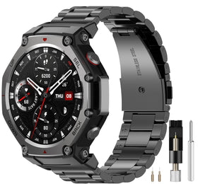 Miimall metal band for Amazfit T-Rex 3 in black adds premium style and durability.