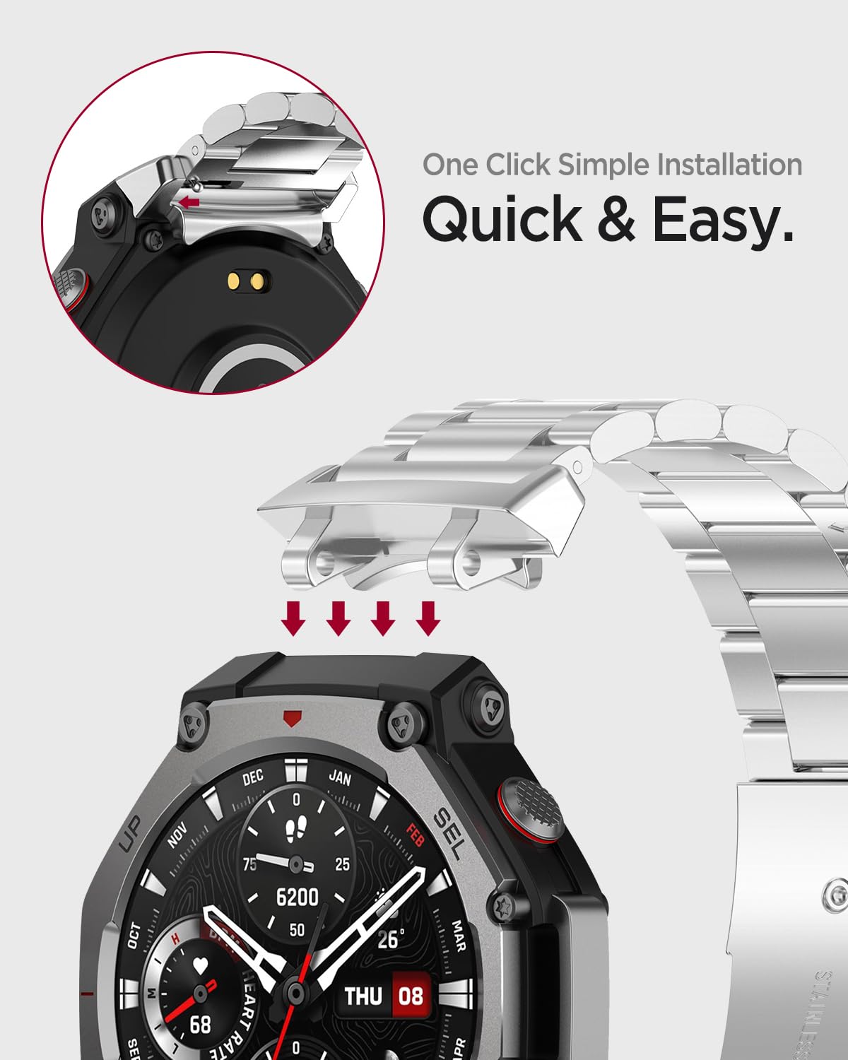 Miimall skin-friendly metal band ensures comfortable all-day wear.