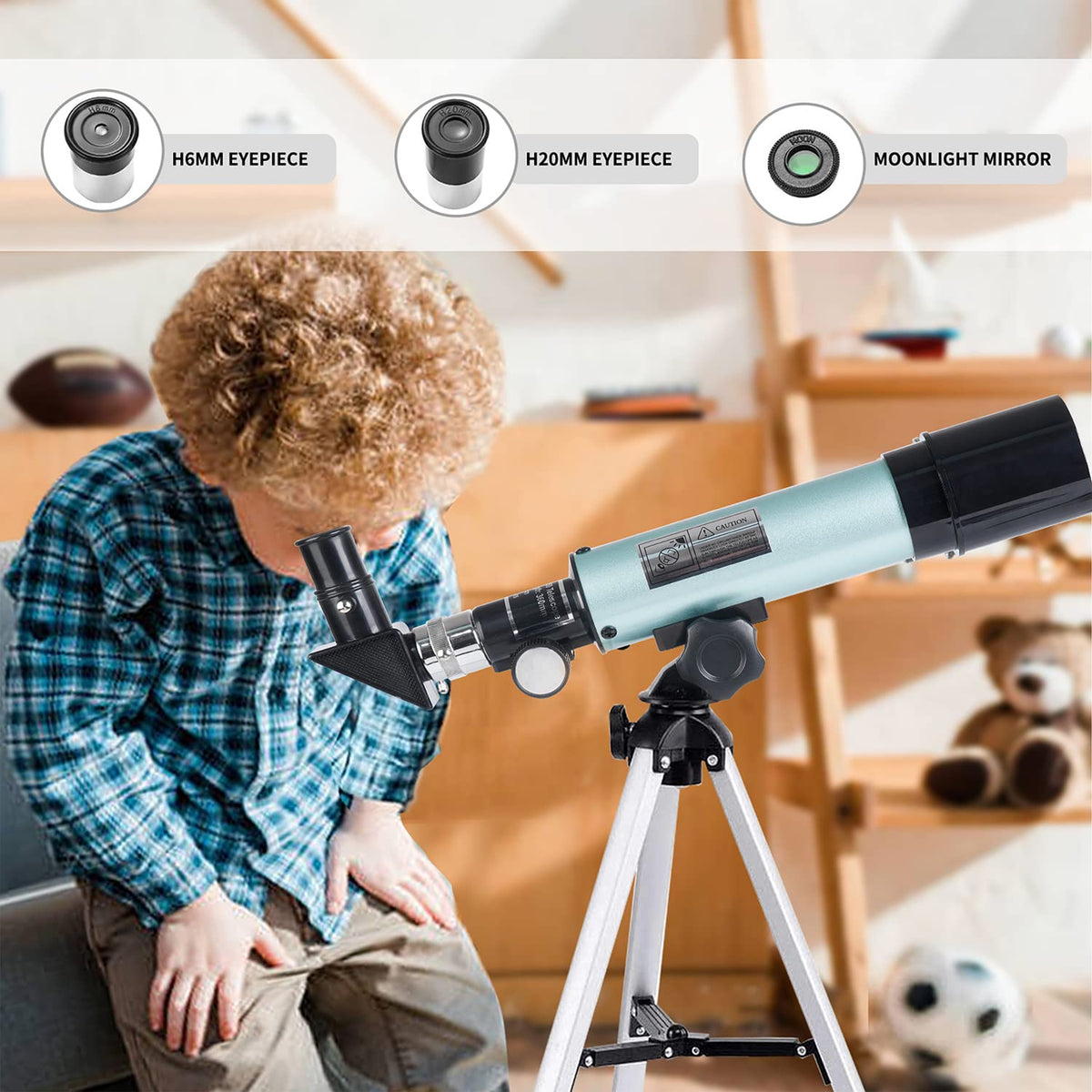 mijiaowatch telescope mounted with a child observing, encourages learning outdoors
