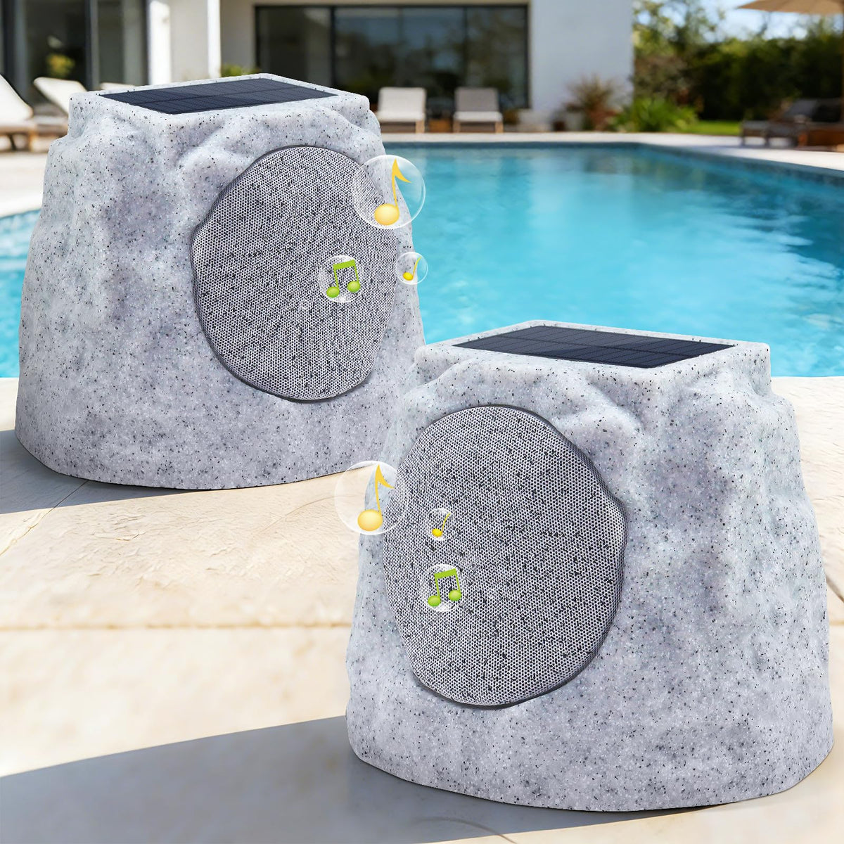 MIKK Outdoor Rock Speaker solar charging in sunlight for energy saving