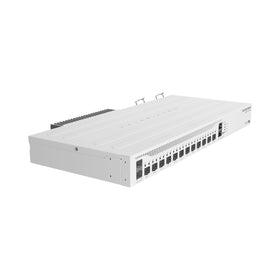 MikroTik CCR2004-1G-12S+2XS rear view highlights dual PSU slots for reliability.