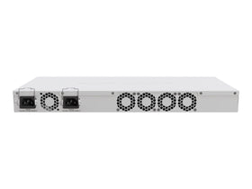 MikroTik CCR2116-12G-4S+ rear ports highlighting 13 GbE and 4 SFP+ interfaces for uplinks