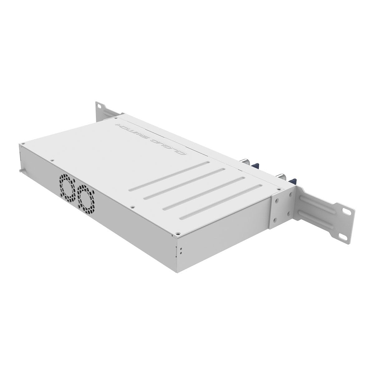 MikroTik CRS504-4XQ-IN back panel shows dual power and management options.