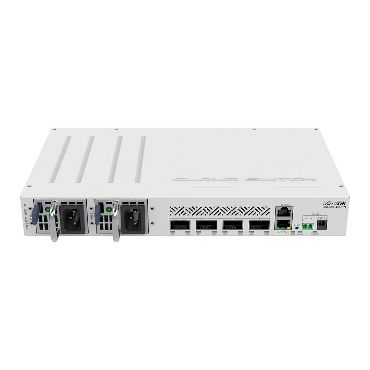 MikroTik CRS504-4XQ-IN four QSFP28 ports enable flexible 100G/40G connectivity.