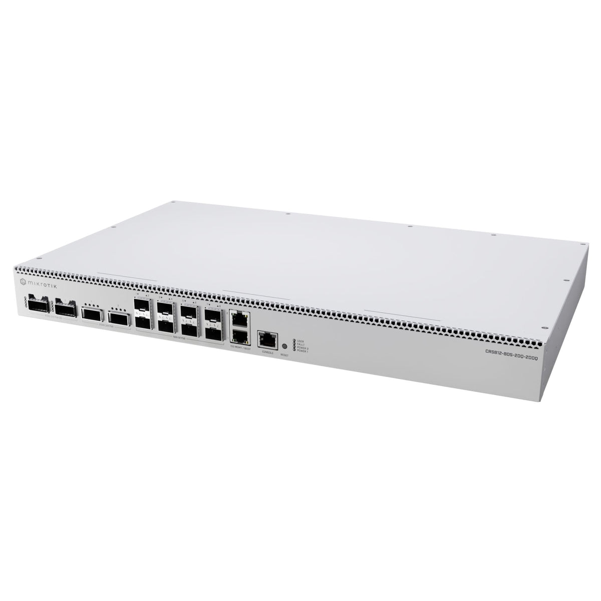 MikroTik CRS812-8DS-2DQ-2DDQ-RM front panel with 8x 25G SFP28 ports enabling high-speed uplinks.