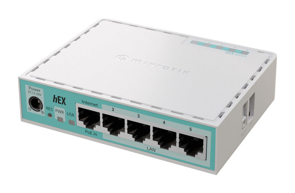 MikroTik hEX 5-port gigabit router front view for home network setup
