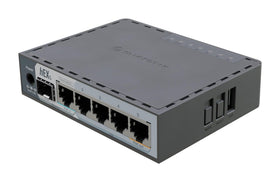MikroTik hEX S 2025 front view, compact router ideal for home or small office networks.