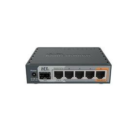 MikroTik hEX S rear labeled panel showing port identification and connection simplicity