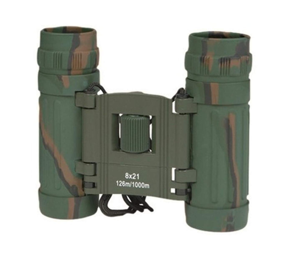 Mil-Tec foldable binocular front view in camo, compact optics for clear daytime viewing