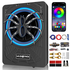 MILBOPAX 1200W under-seat subwoofer demonstrates compact design with powerful bass.