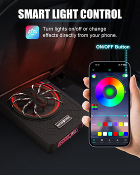 MILBOPAX app-controlled RGB lighting enhances cabin ambience while you play music.