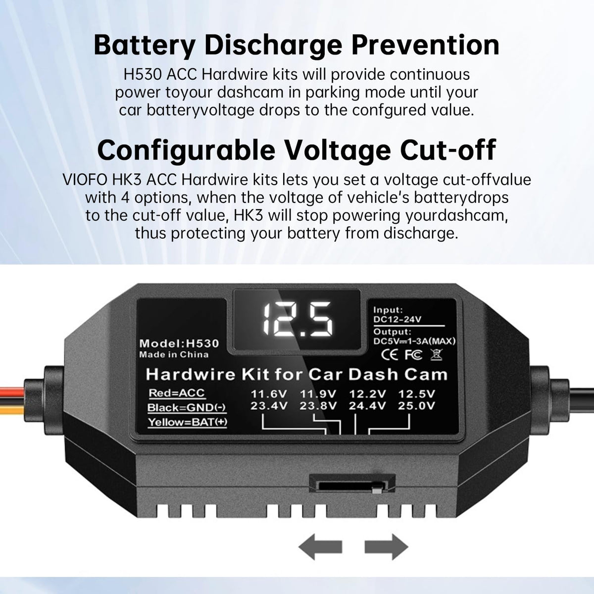 Milerong kit auto-switches between driving and parking modes at engine start/stop.