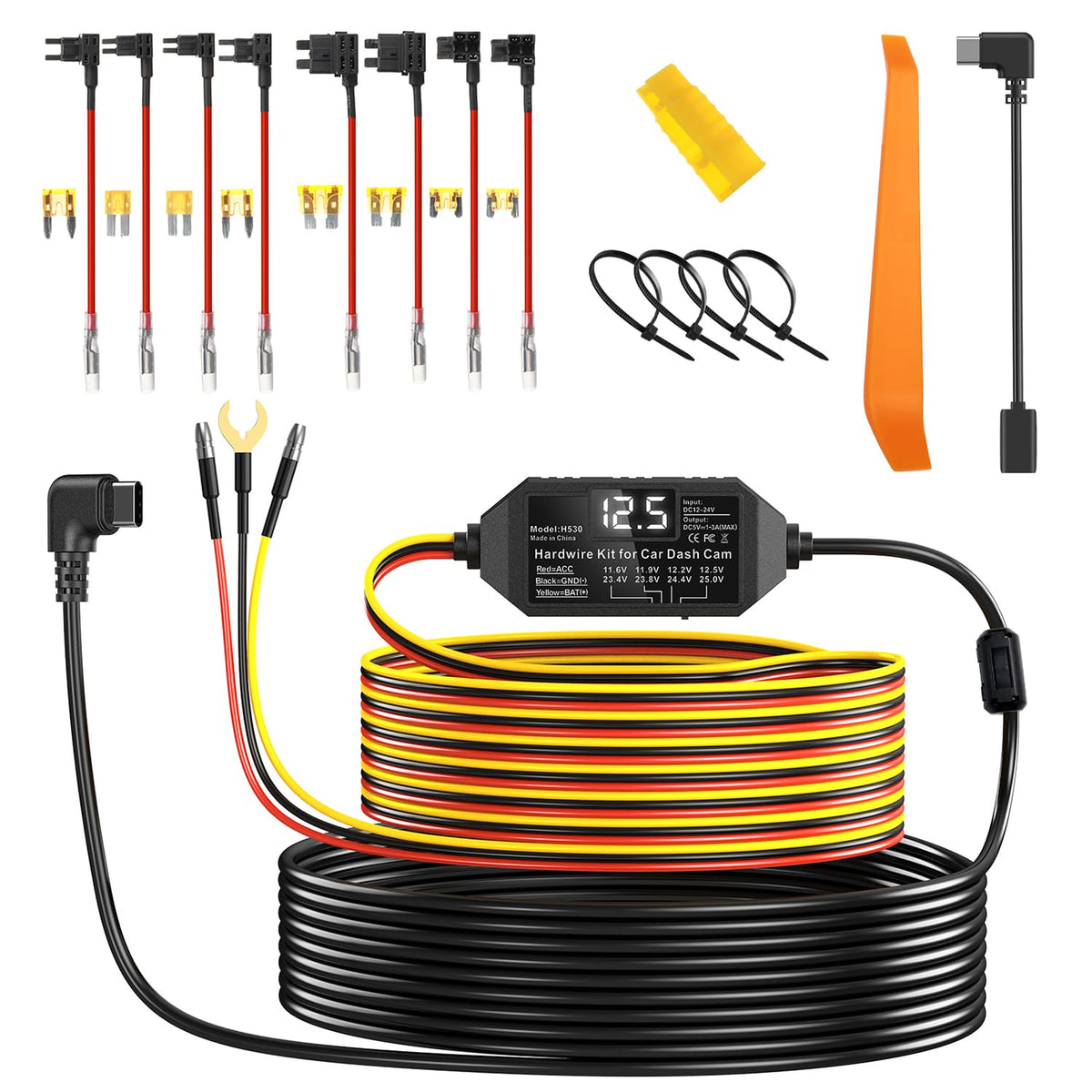 Milerong dash cam hardwire kit with ACC detection powers on with vehicle start.