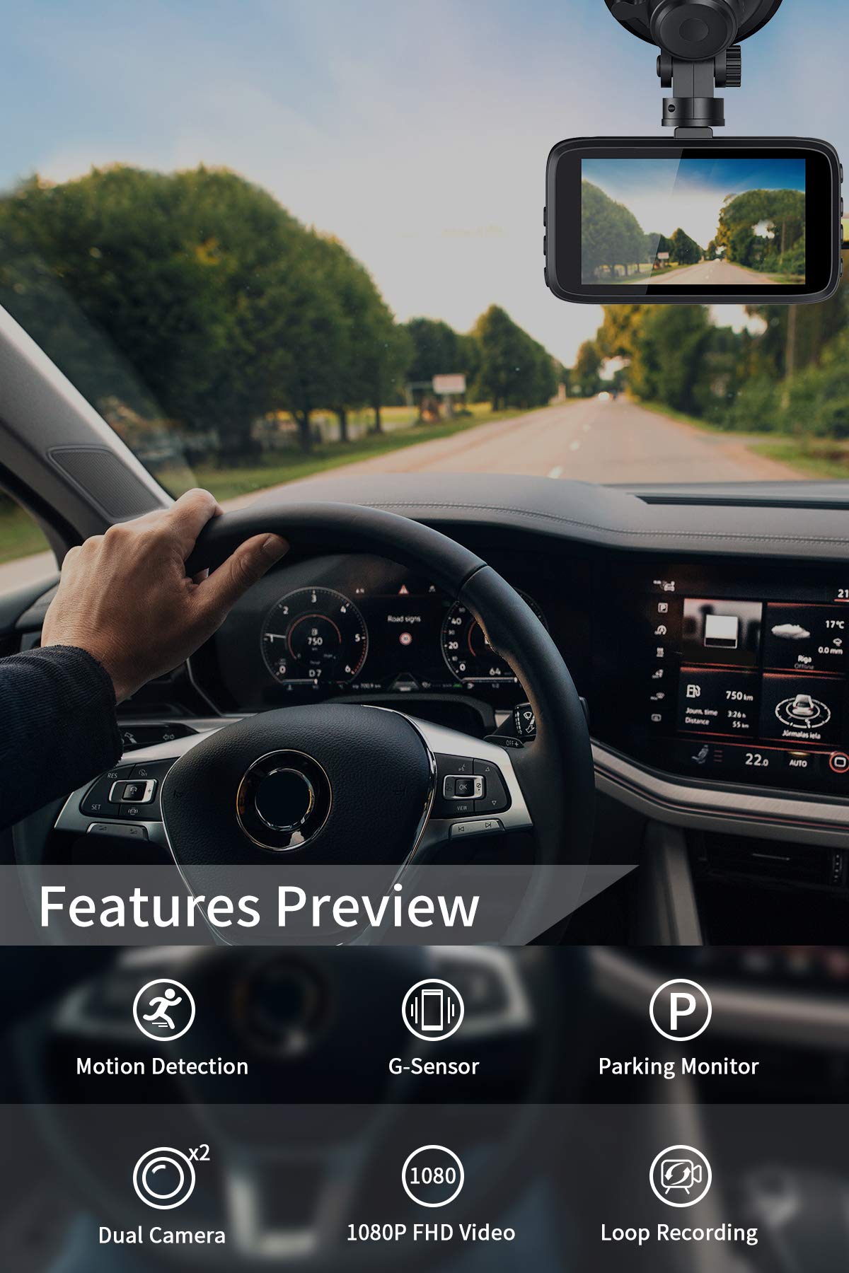 Milerong dashcam rear camera provides 720p view for rear awareness.