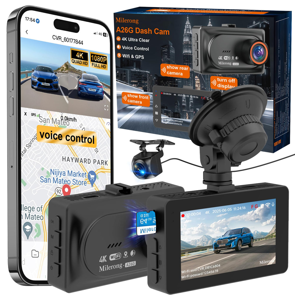 Milerong front unit closeup showing lens and controls for clear 4K recording