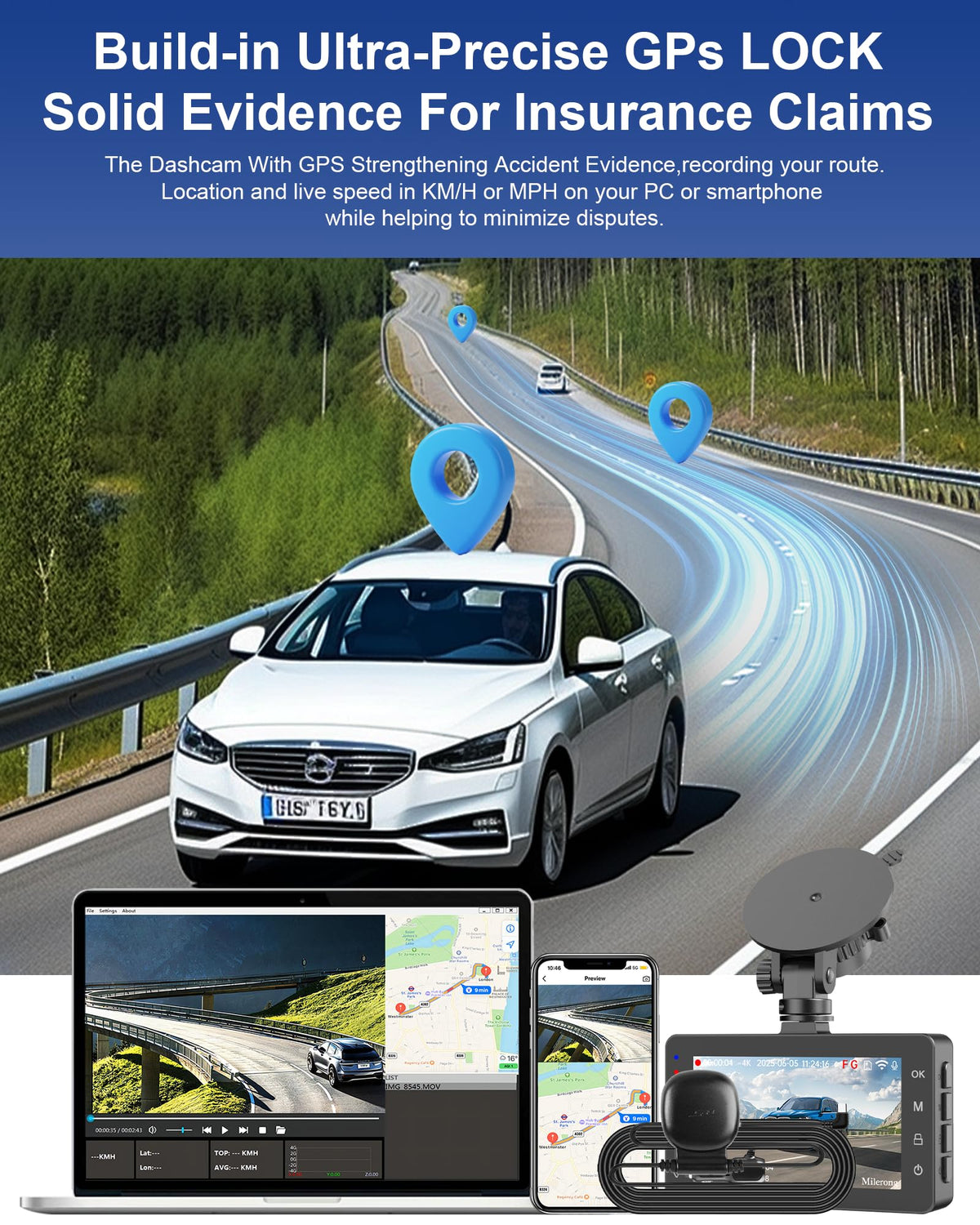 Milerong app screen with GPS and Wi‑Fi preview enabling quick downloads