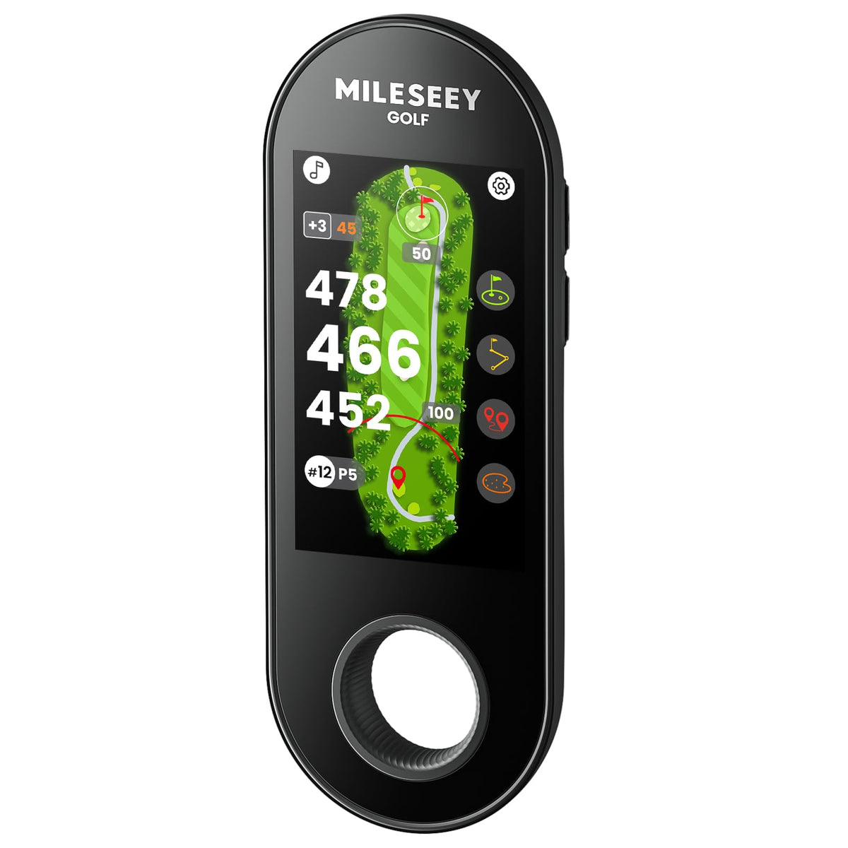 MiLESEEY GeneSonic Go screen display with preloaded courses and yardages