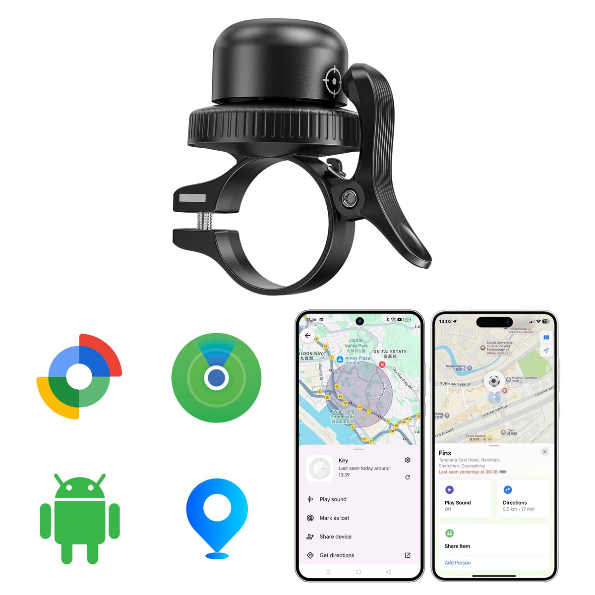 MiLi bike bell with Bluetooth tracker for urban security and easy locating.