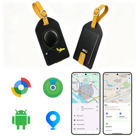 MiLi smart luggage tracker tag on a bag enables quick Bluetooth local finding.