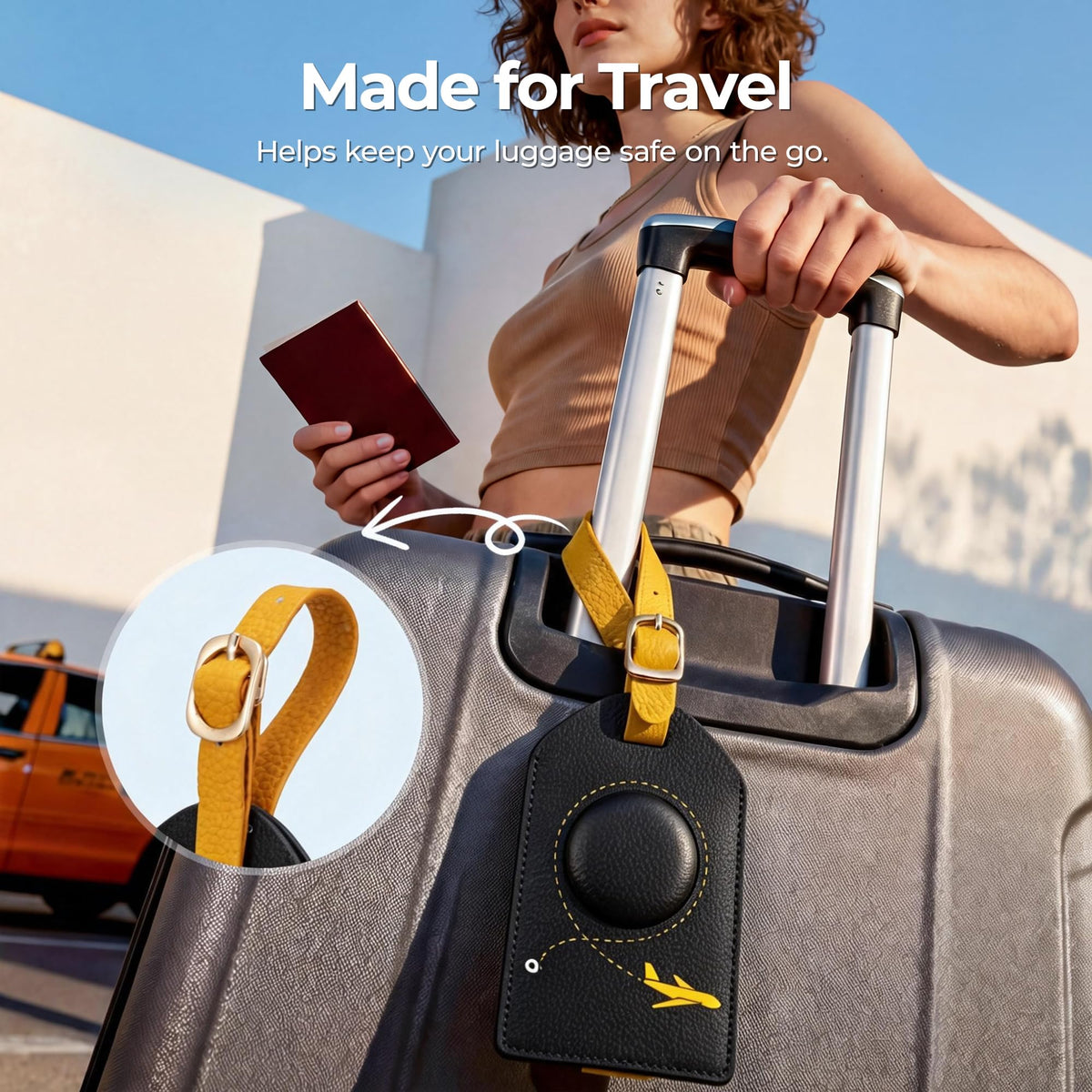 MiLi luggage tag works on suitcases and backpacks for versatile travel security.