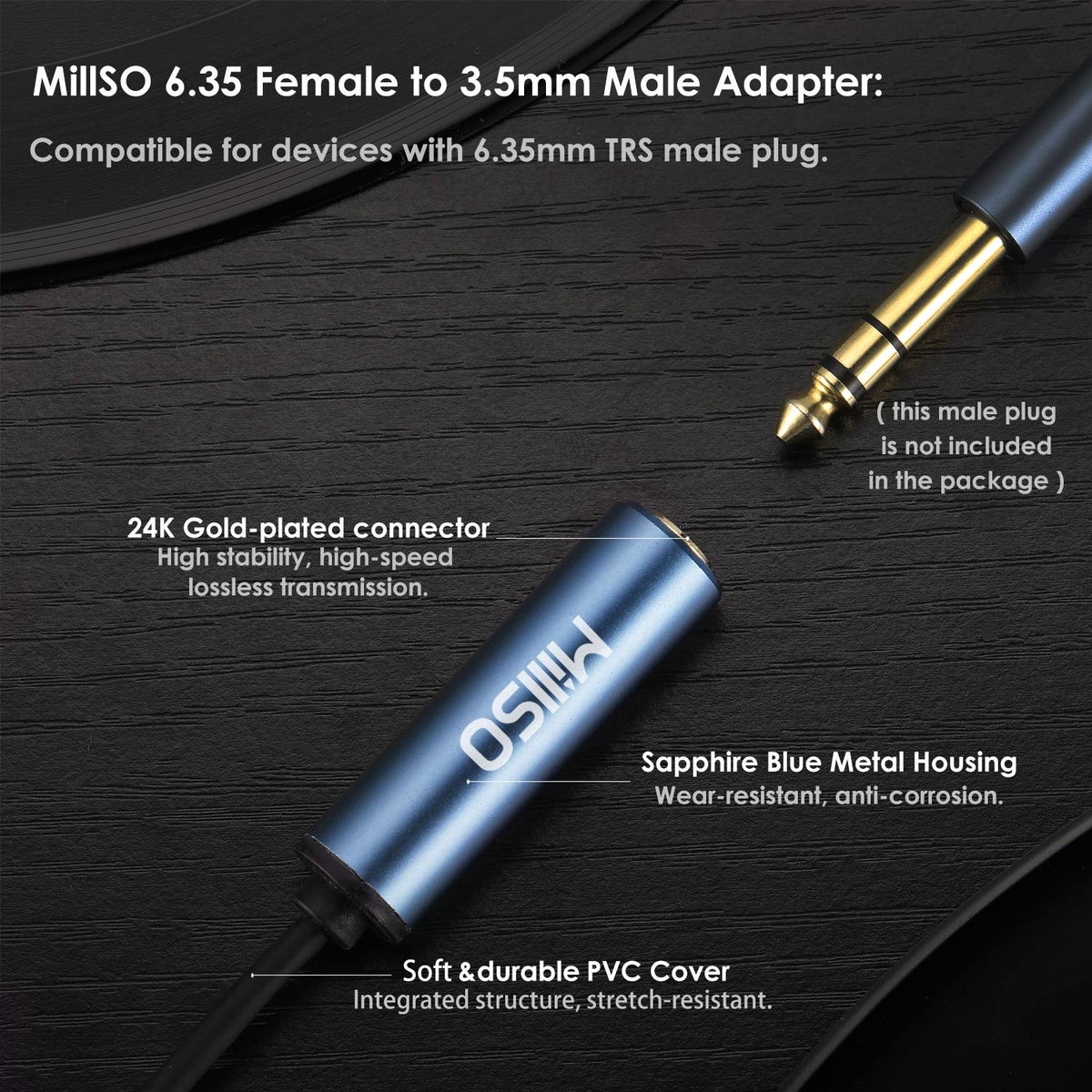 MillSO gold-plated contacts detail for stable signal transfer
