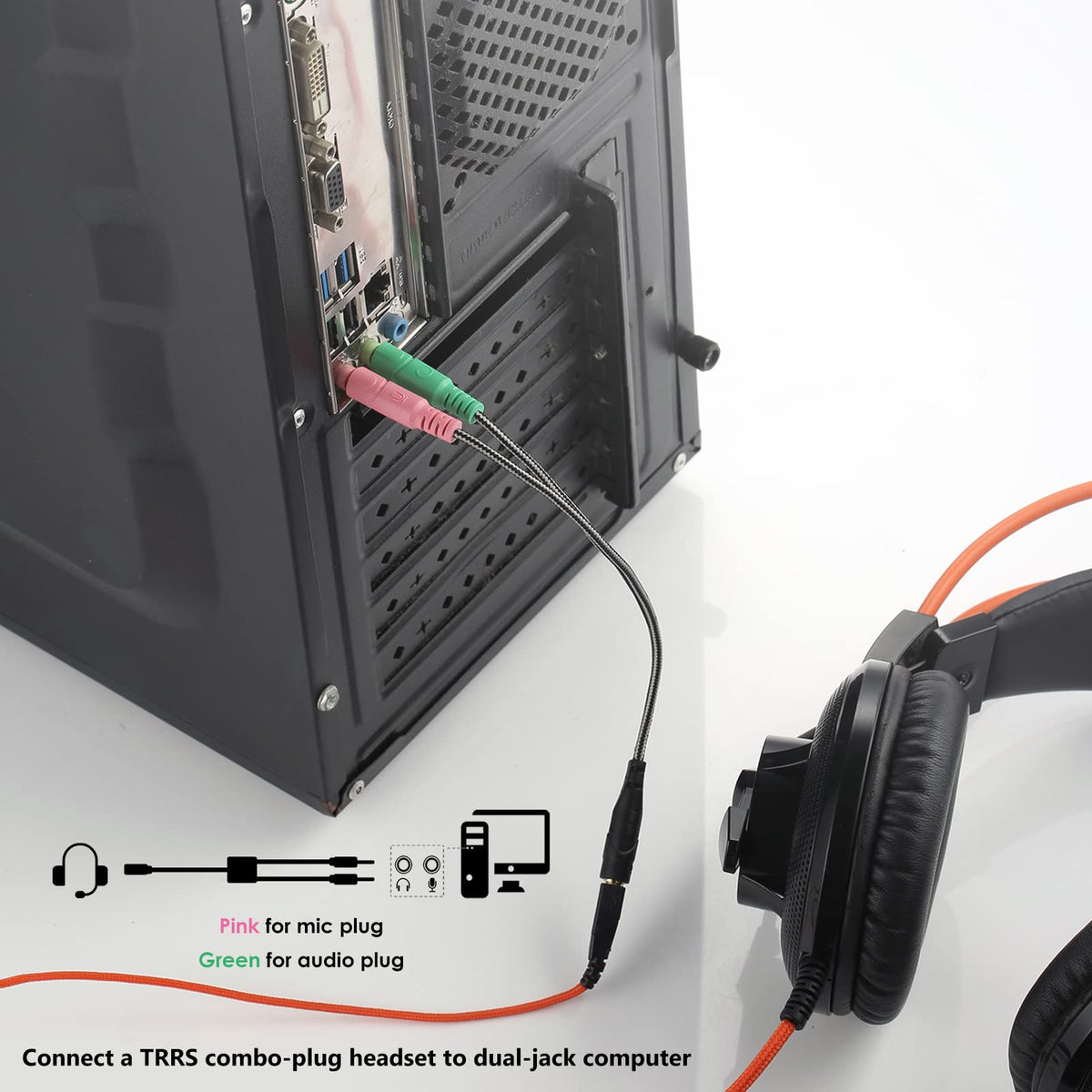 MillSO TRRS female to dual TRS splitter enabling separate mic and headphones on PC