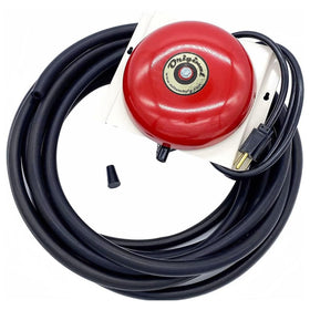 MILTON'S BELLS red front view showing bell unit and plug, clear audible arrival alerts