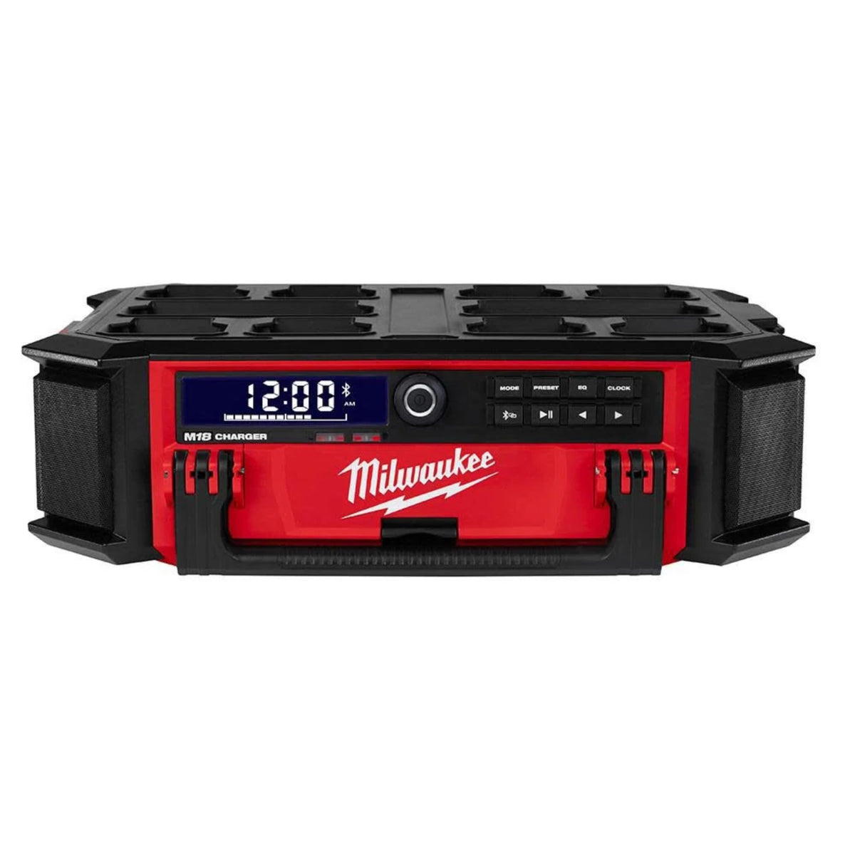 Milwaukee M18 Packout Radio Charger front view for on-site power and organization.