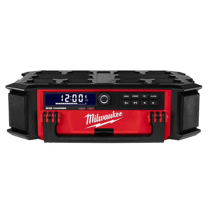 Milwaukee M18 Packout Radio Charger front view for on-site power and organization.