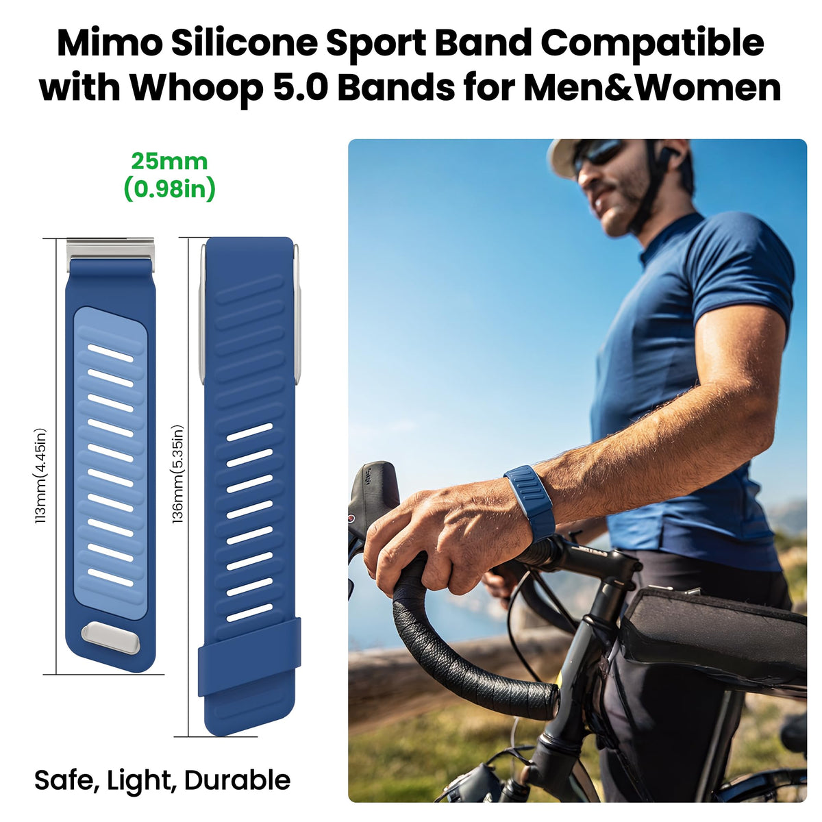 Mimo silicone band for Whoop 5.0 light blue, quick-drying and breathable during runs
