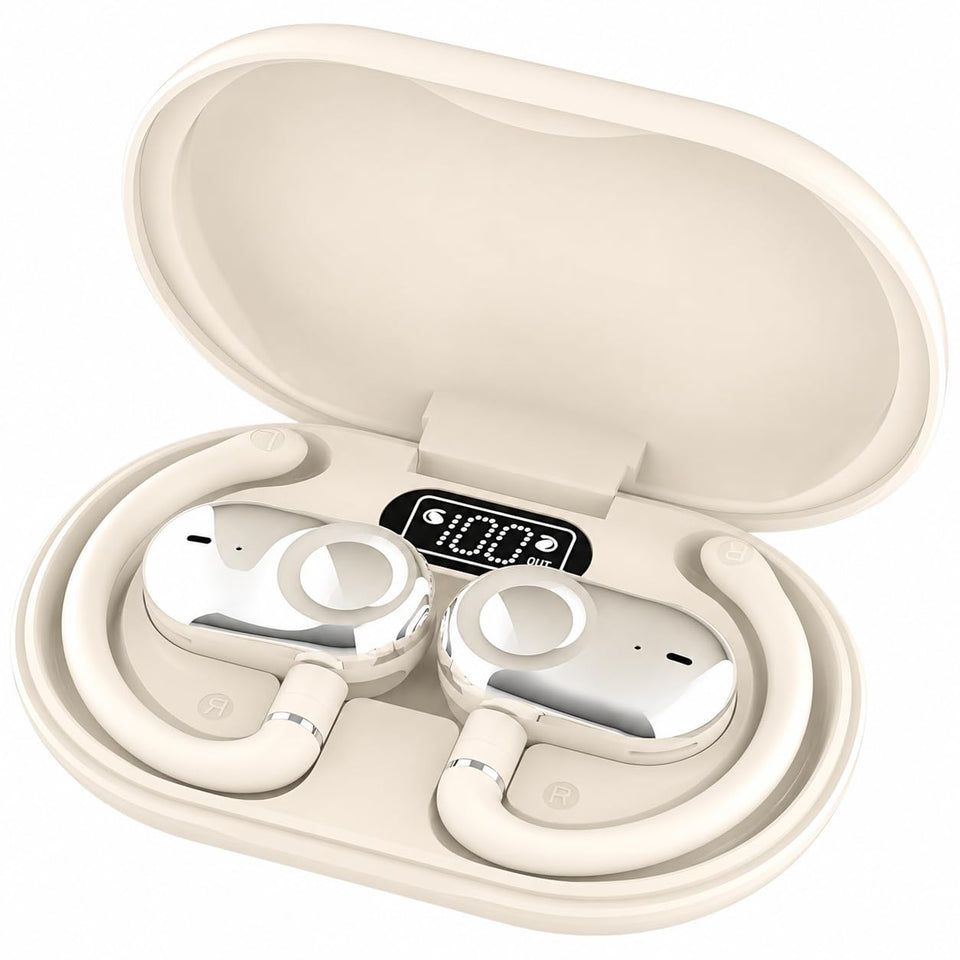 MINDBEAST open-ear buds bi-axial adjustment for a secure, personalized fit during workouts.