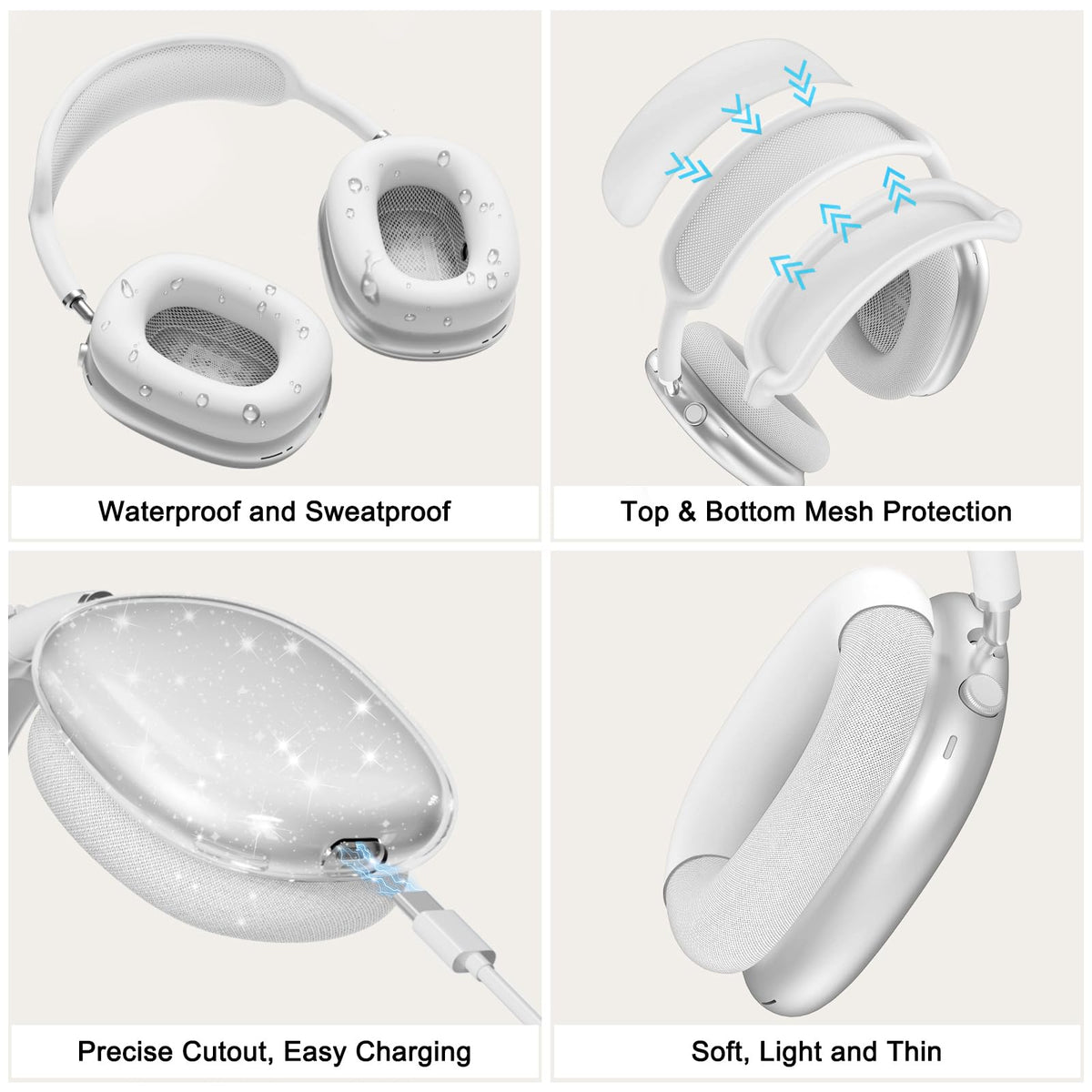 MINDRESY AirPods Max glitter white accessory adds subtle shine and protection.
