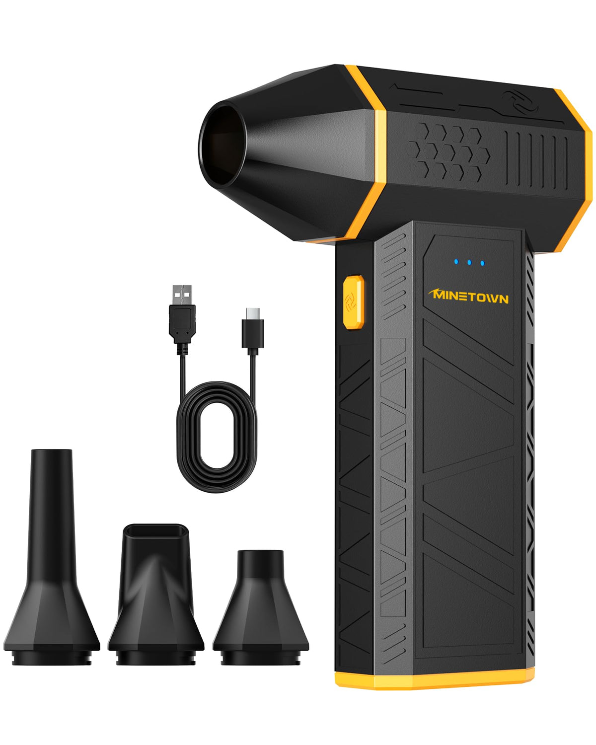MineTown SwiftFlow X3 air duster front view showing compact power for quick cleanups