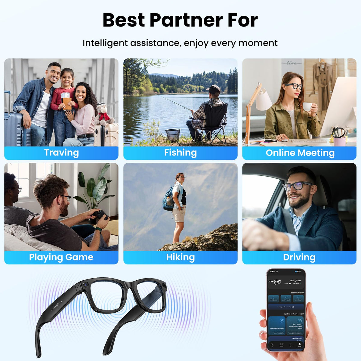 Mingtawn AI Smart Glasses long battery life with removable lenses for easy care