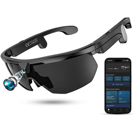 Mingtawn smart glasses front view in dark frame for daily wear and outdoor filming.