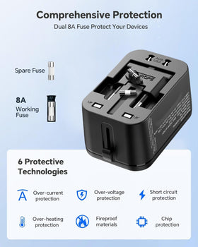 MINGTONG compact travel adapter in palm, perfect for luggage and business trips.