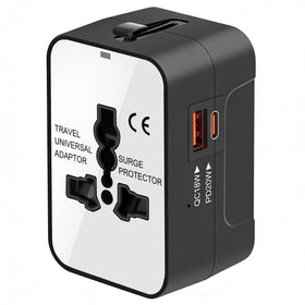 MINGTONG universal travel adapter in use for worldwide charging convenience