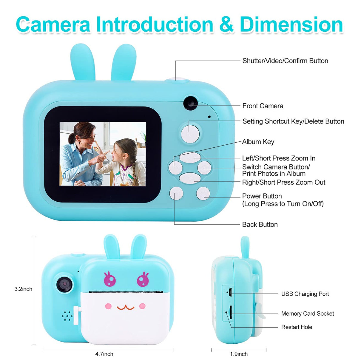 MINIBEAR Kids Camera 2.4 inch IPS screen with vivid colors