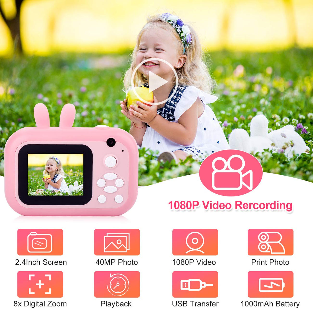 MINIBEAR Kids Camera back view shows intuitive controls and playful colors for kids