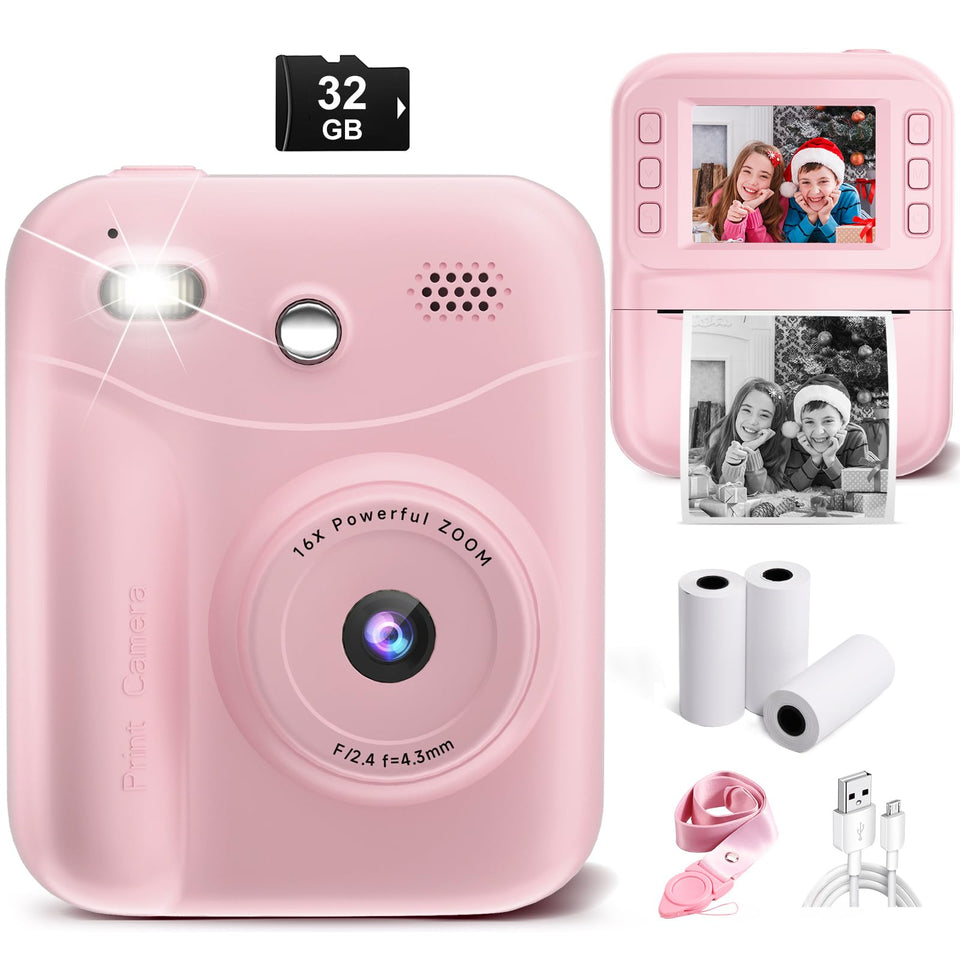 MINIBEAR Kids Camera front view, compact pink design for budding photographers on adventures.