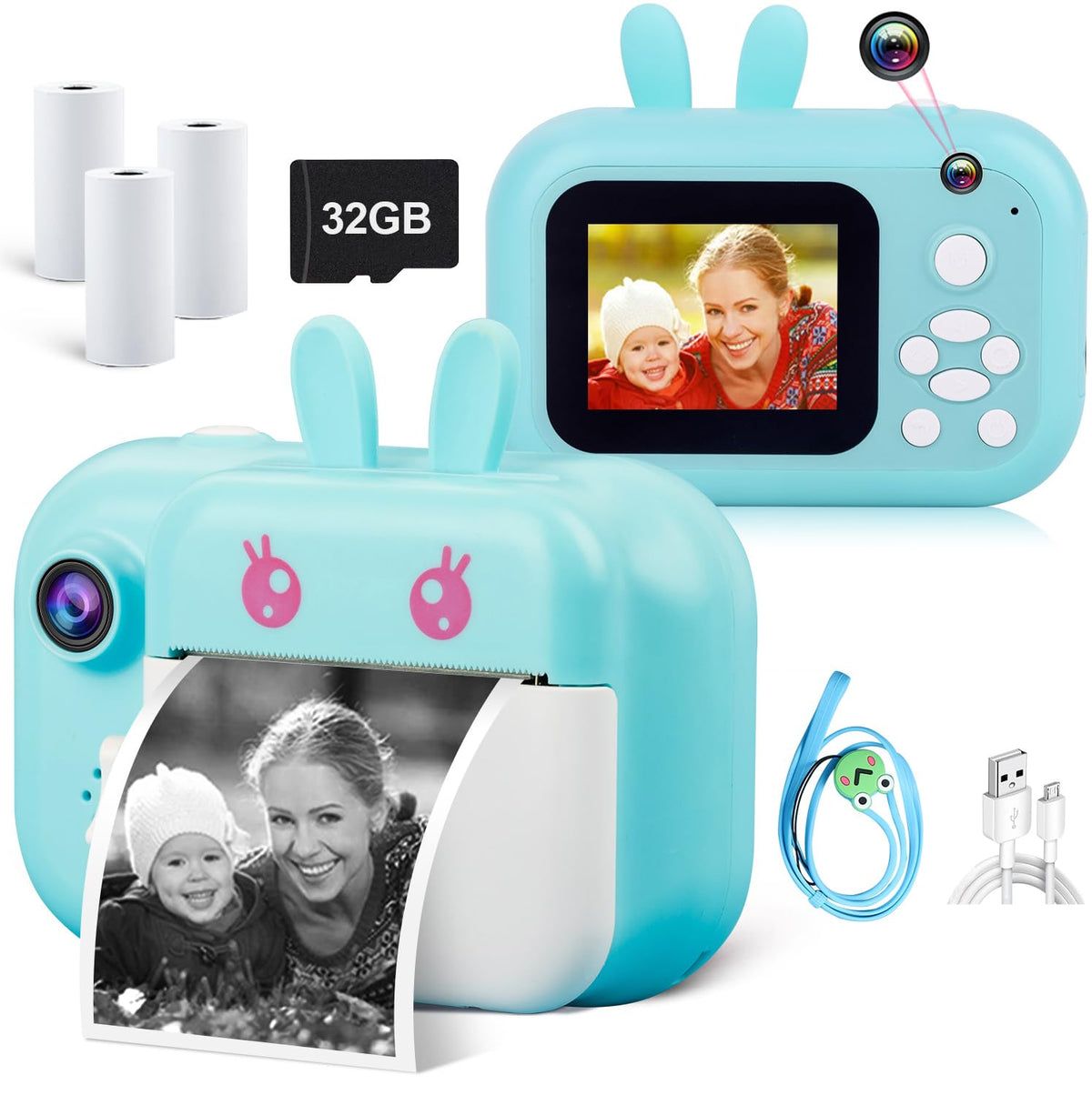 MINIBEAR Kids Camera front view with instant print for quick keepsakes