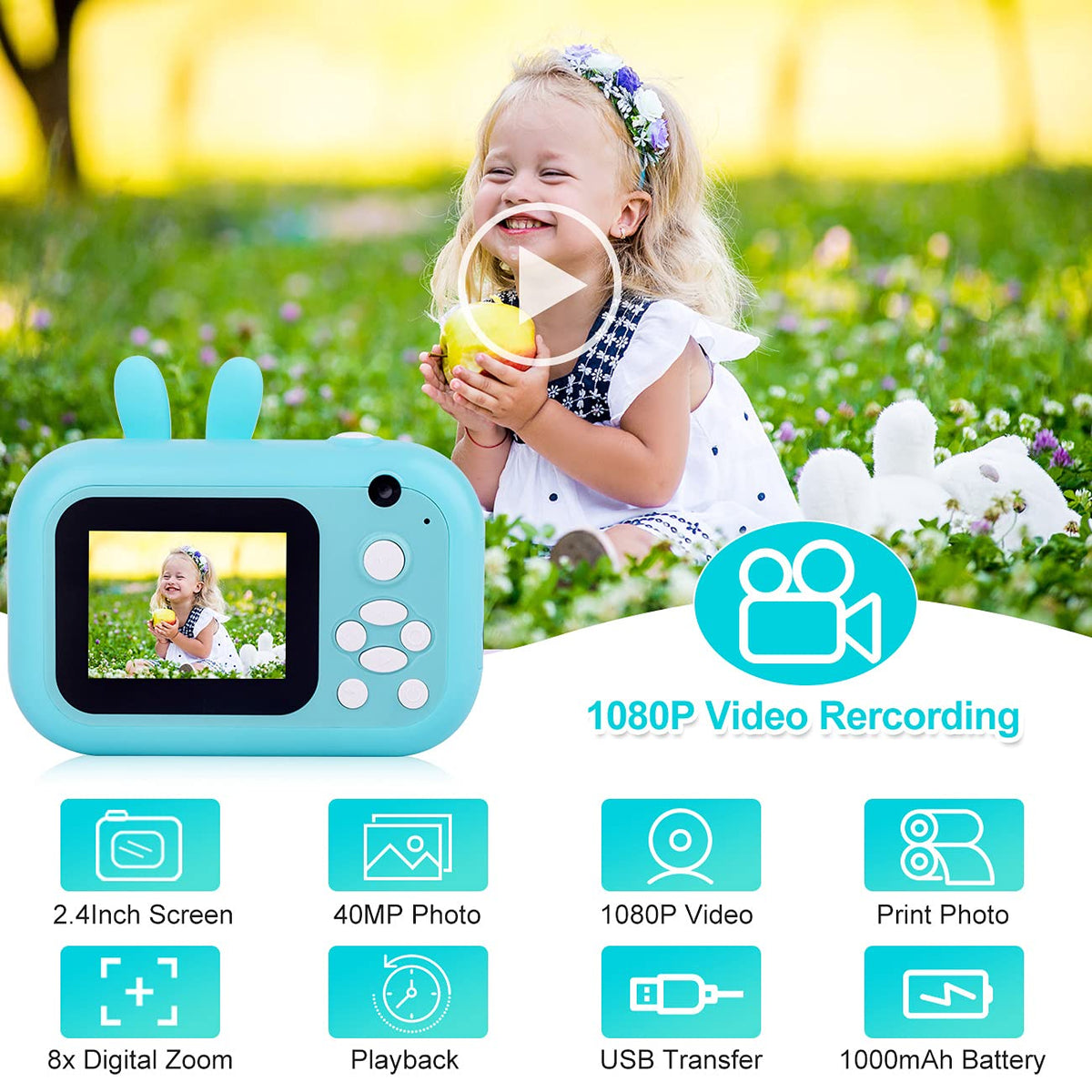 MINIBEAR Kids Camera side view shows compact, kid-friendly design for small hands