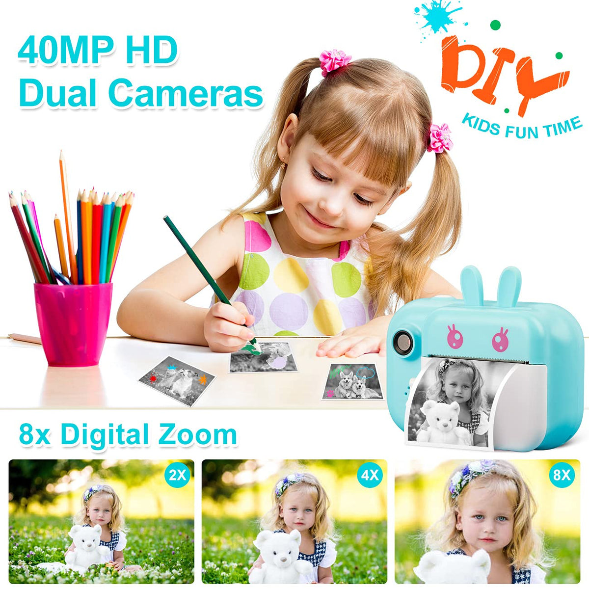MINIBEAR Kids Camera printed photo demo highlights 3x5 inch prints