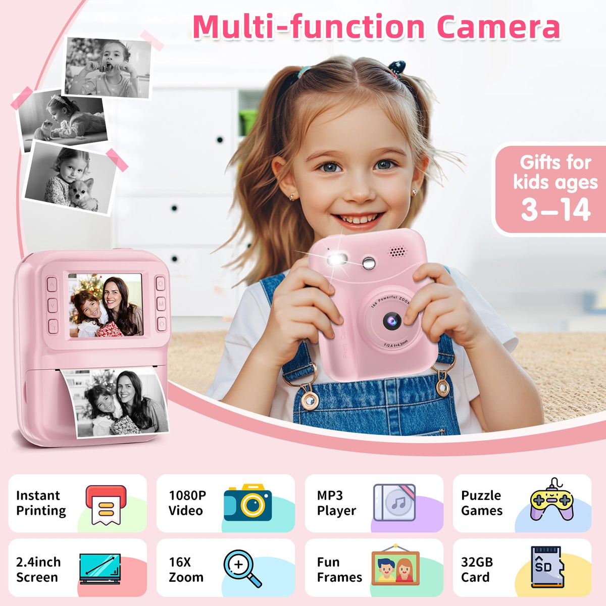 MINIBEAR Kids Camera side view, durable ABS shell and kid-friendly grip.