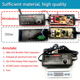 Minidodoca adjustable knob enables exact voltage setting for devices.